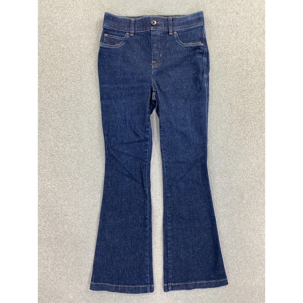 Spanx Women's Flare Leg Jeans Pull-On Boot Cut Small Dark Wash‎ Mid Rise Stretch
